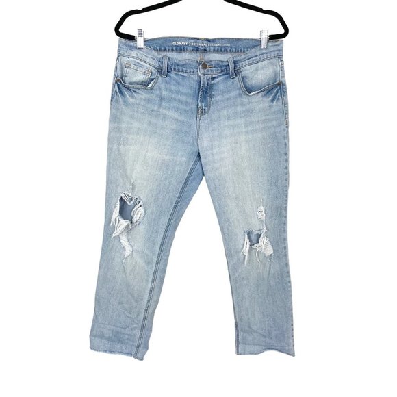 Old Navy‎ Woman's Sz 12 Light Wash Boyfriend Straight Distressed Raw Hem Jeans - Picture 1 of 10